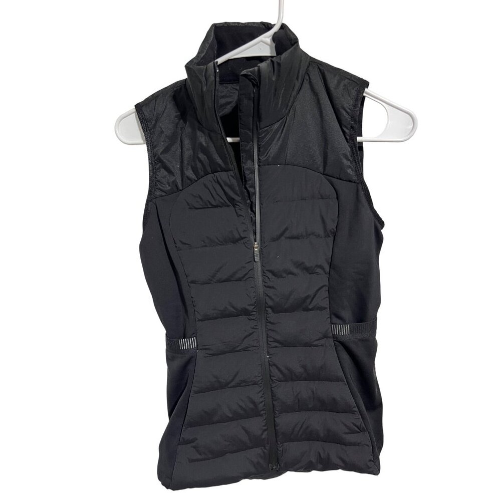 Lululemon Womens Black Puffer Vest Size M With Full-Zip & Reflective Details